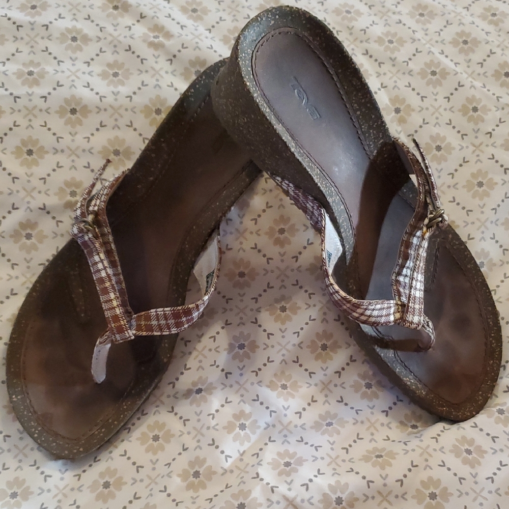 Teva Brown Plaid Wedge Sandal